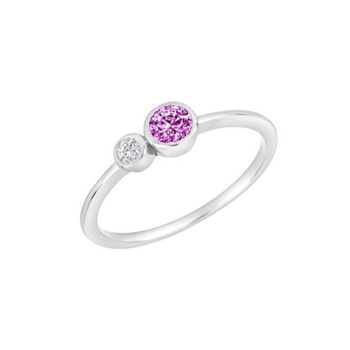 Joanli Nor IDANOR rhodineret sølv ring med pink og hvid zirkonia
